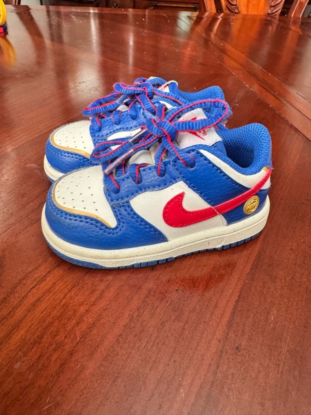 Nike Kids Blue White Sneakers with Red Swoosh